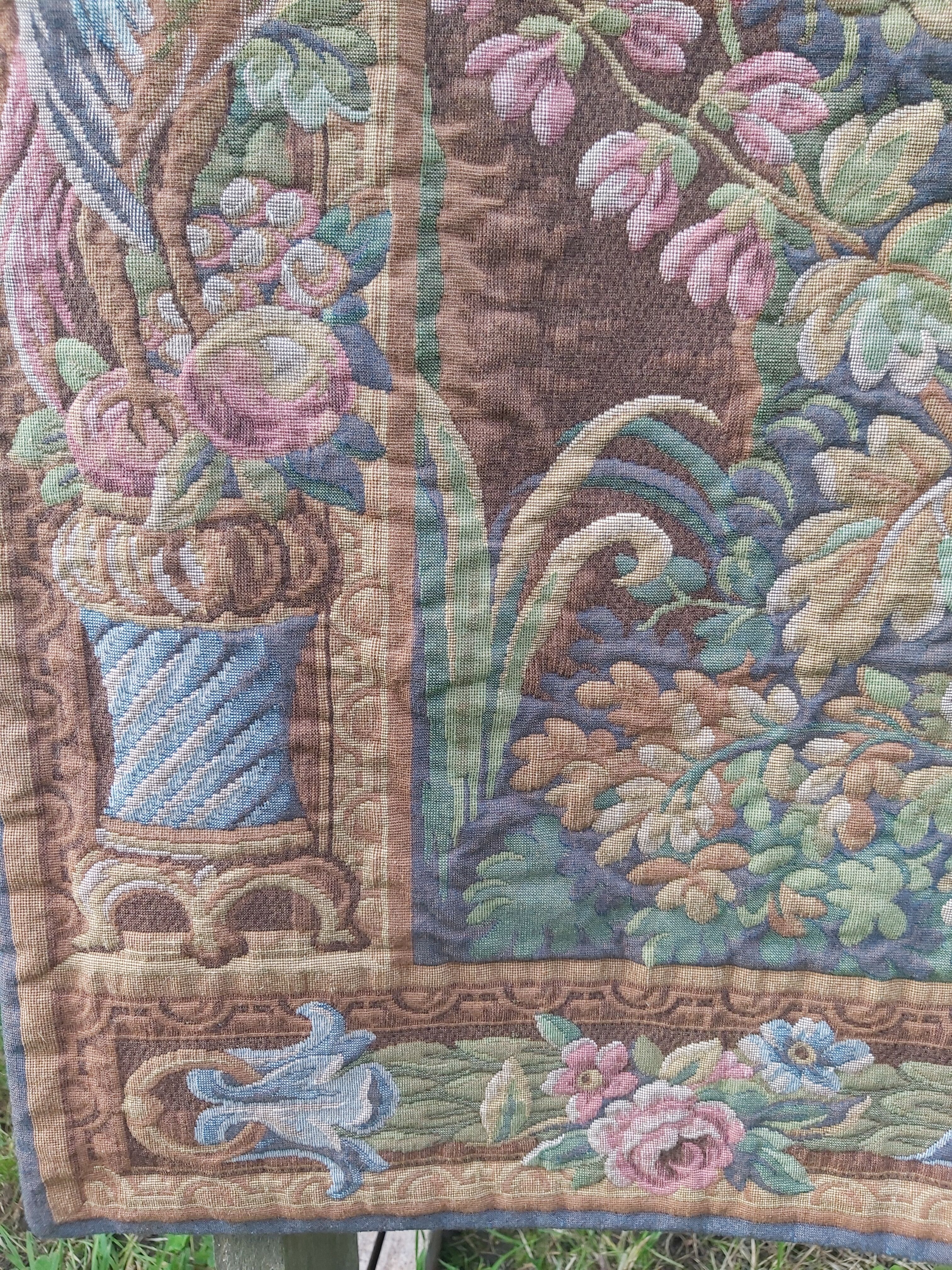 Vintage tapestry in Aubusson style. Hunting return.