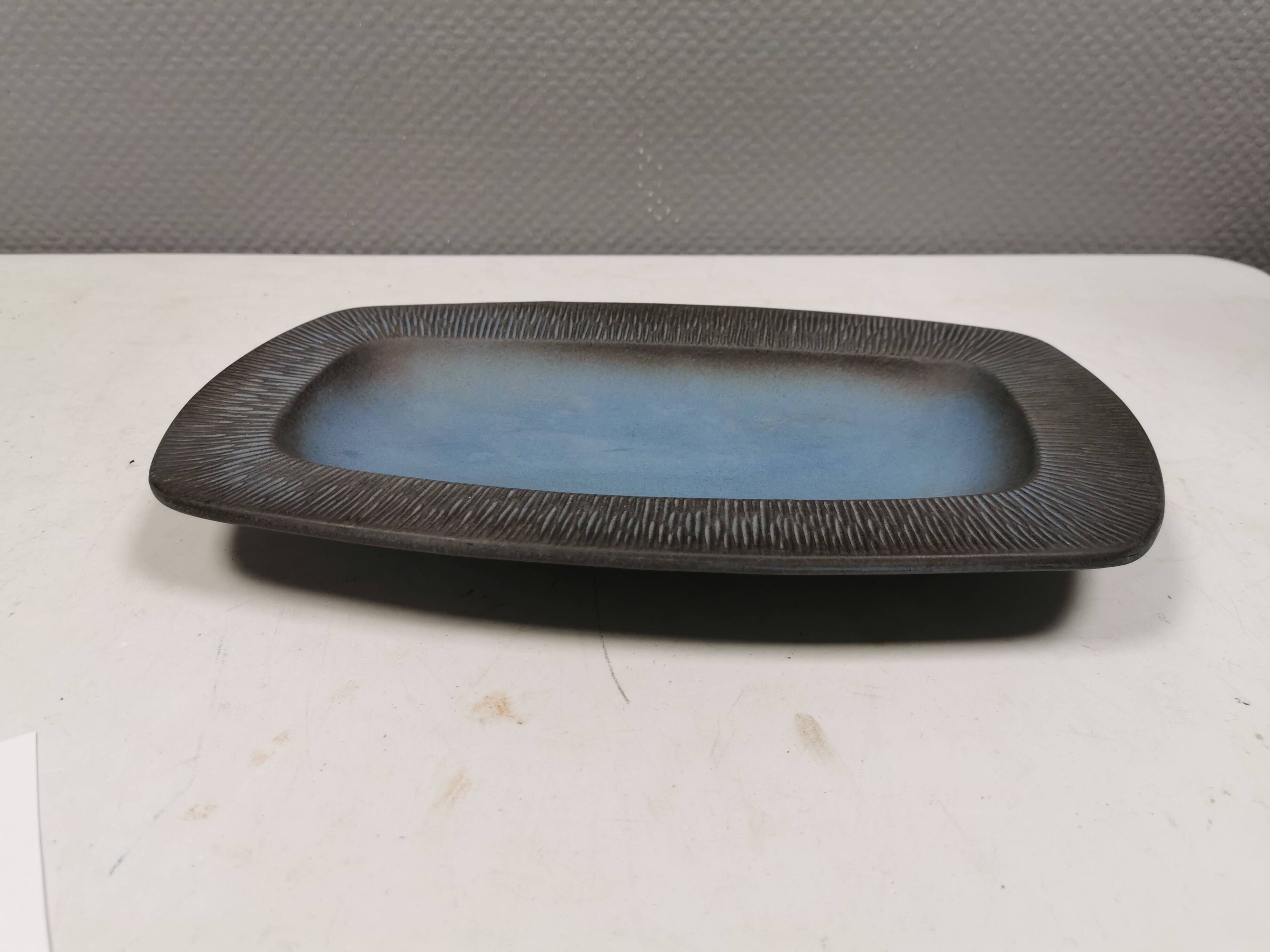 Dish in bluish colors from Hedehusene Ceramics (HK) Denmark 1960-70s