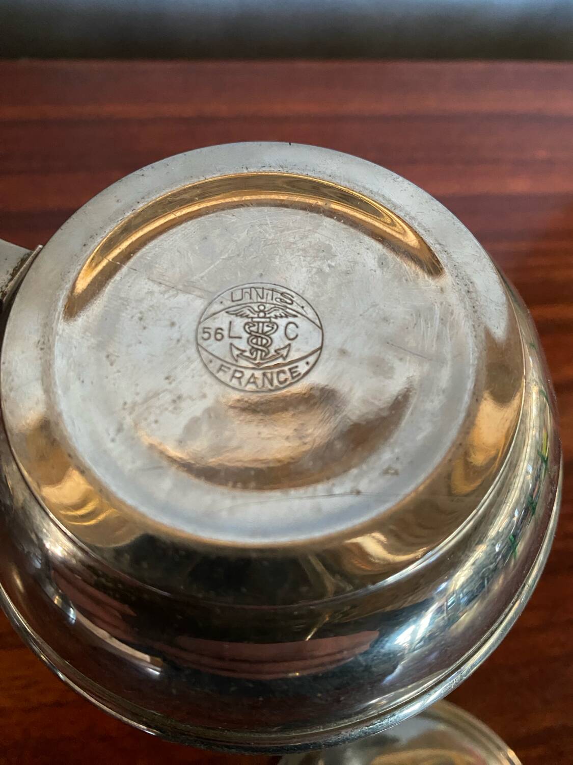 Antique TASSUNIC Teapot Silver Metal + Wooden Handle United France Vintage