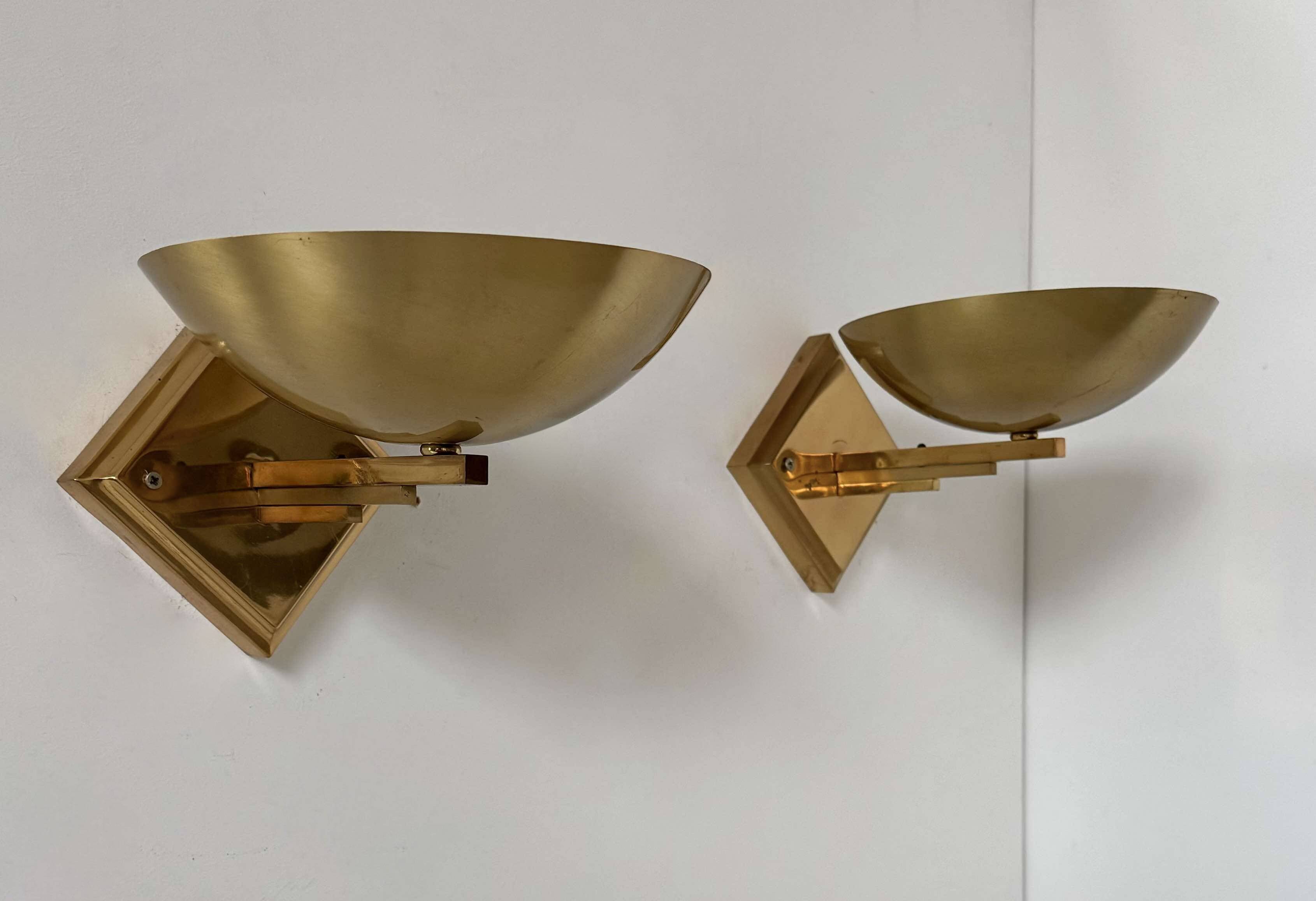 Pair of vintage brass wall lights, France 1970