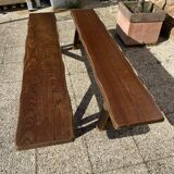 Paire de bancs orme pour table de ferme brutaliste rustique 1950
