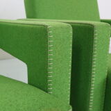 Set of 2 green "utrecht" lounge chairs Gerrit Rietveld for Cassina, 1980's italy