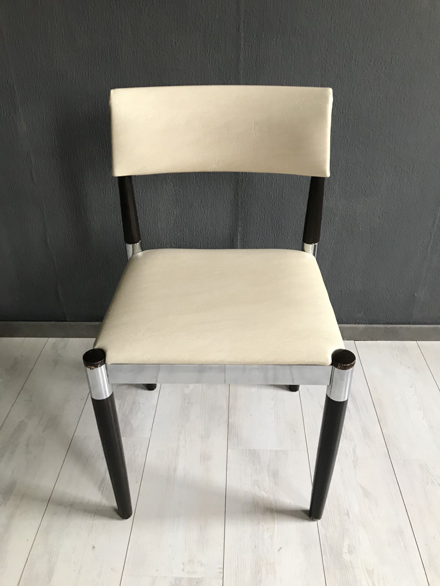 4 x Vintage Dining Table Chairs Chrome Wood 1960s