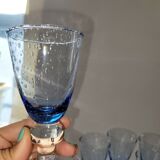 8 vintage blue bubble blown glass walking glasses