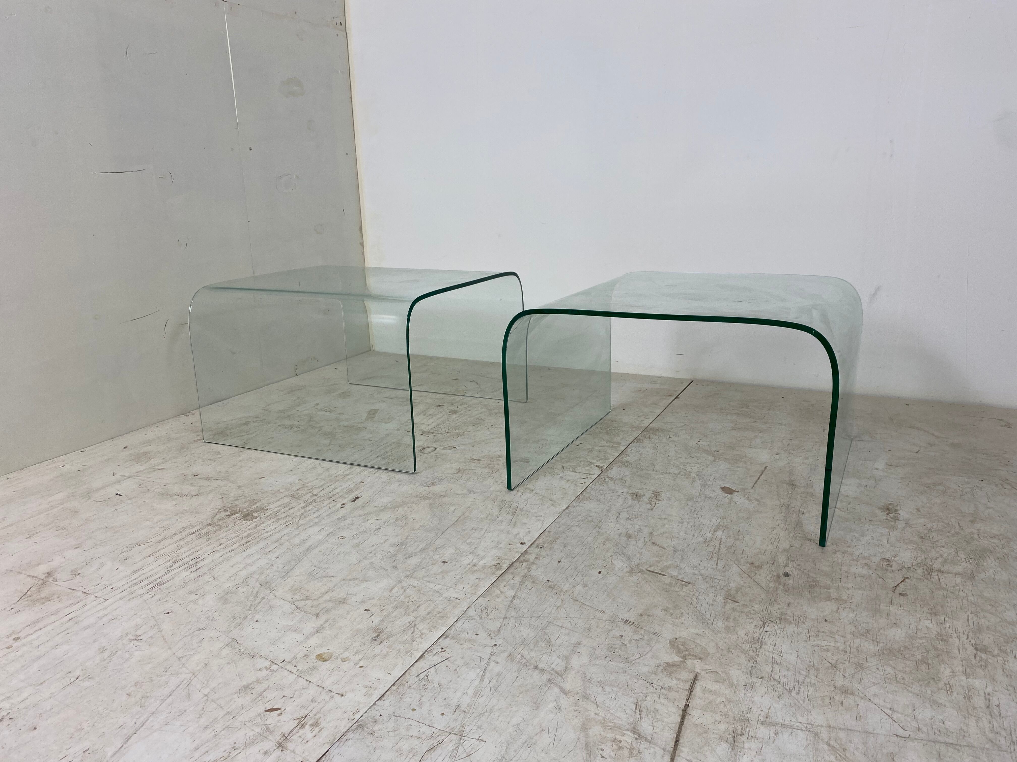 Glass Waterfall Side Tables, 1980s, Set of 2