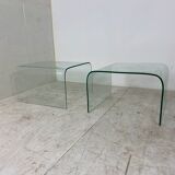 Glass Waterfall Side Tables, 1980s, Set of 2