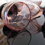 4 art deco liqueur glasses in smoked salmon glass with black base