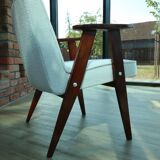 Scandinavian armchair snow white boucle dark walnut wood colour design by Chierowski 366 model
