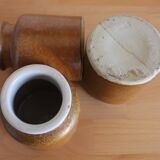 A set of 3 vintage glazed stoneware vases for indoor use.