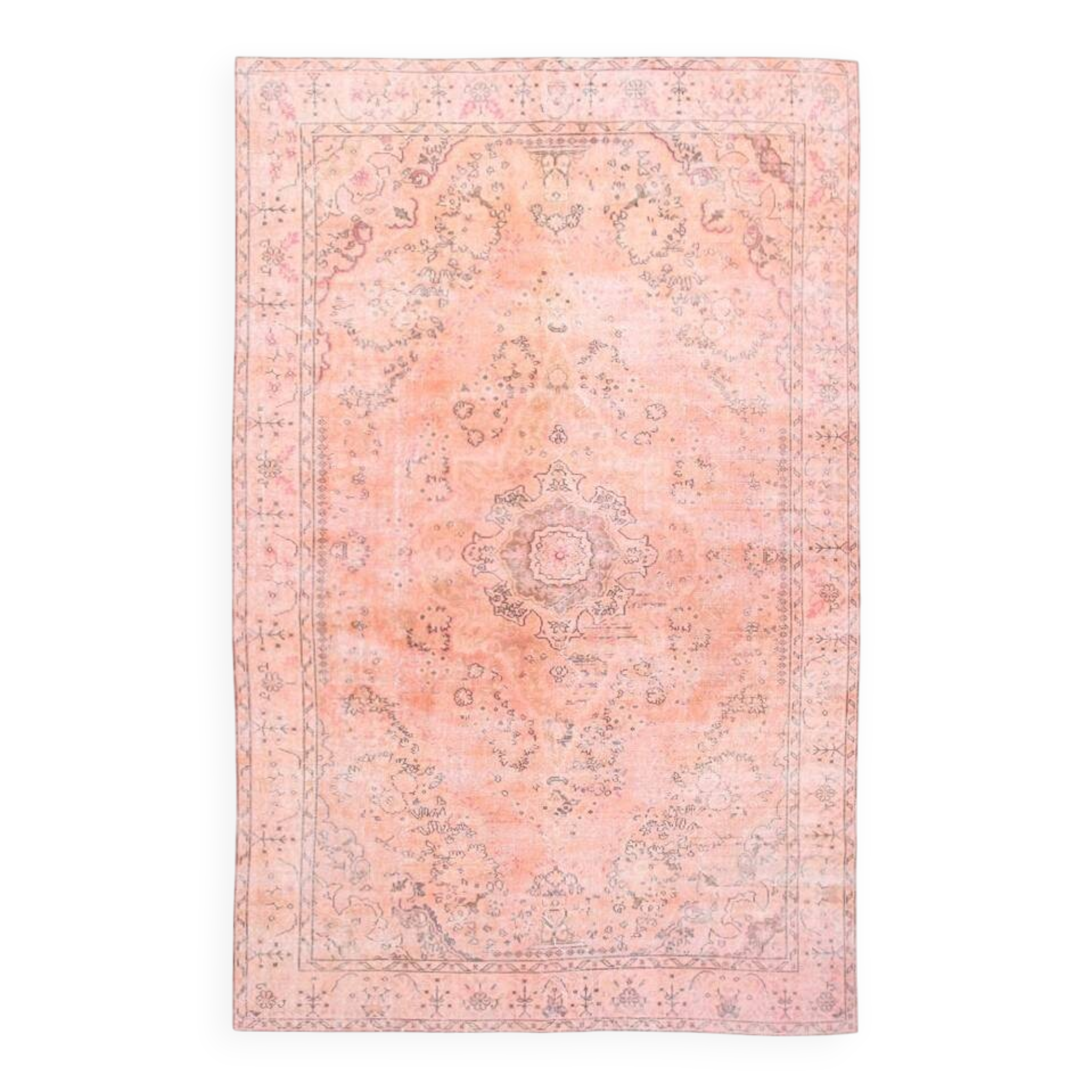 Powder Pink Classic Turkish Vintage Rug, 199x303Cm