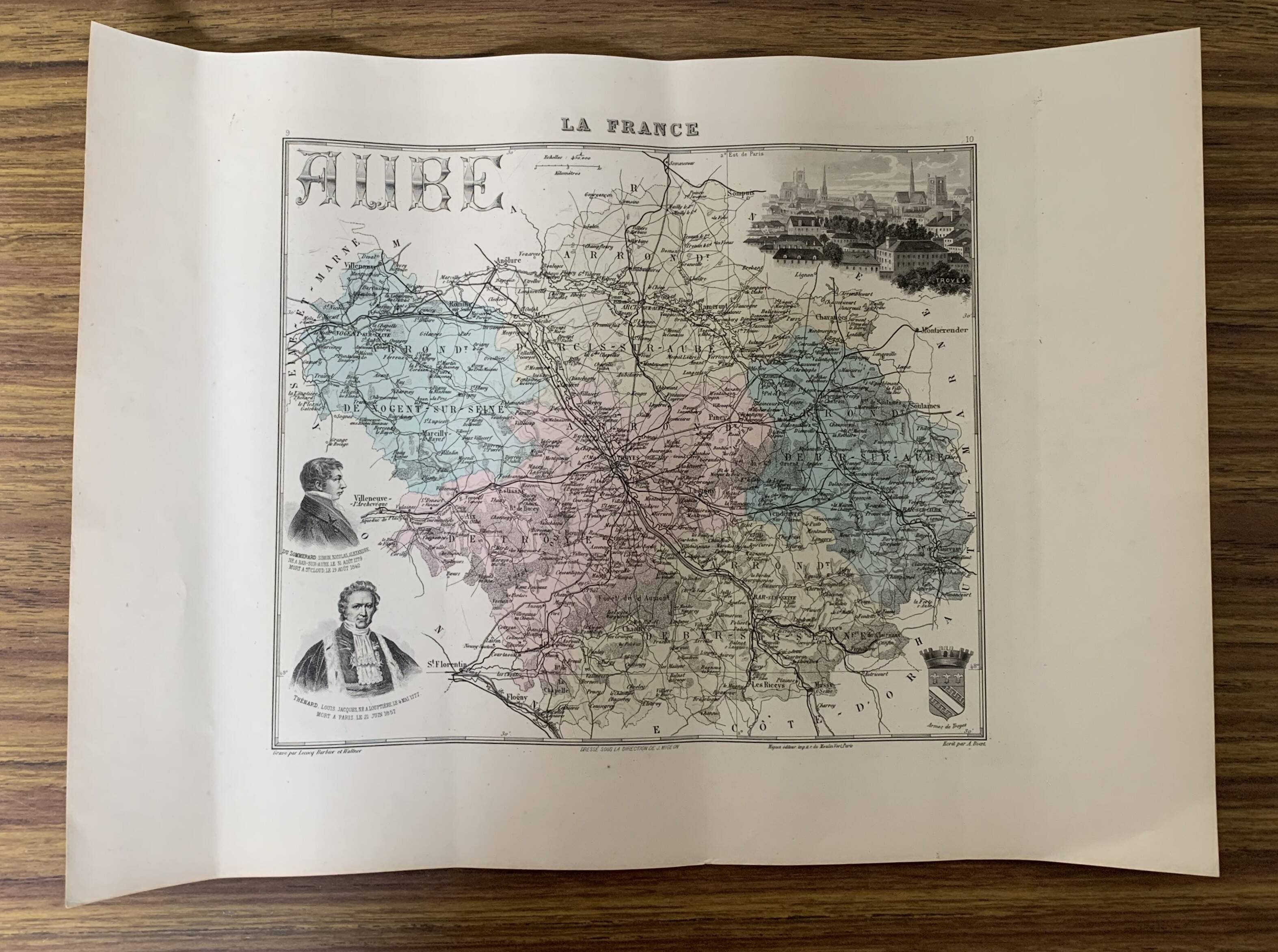 Old map of the department of Aube – Troyes – around 1850