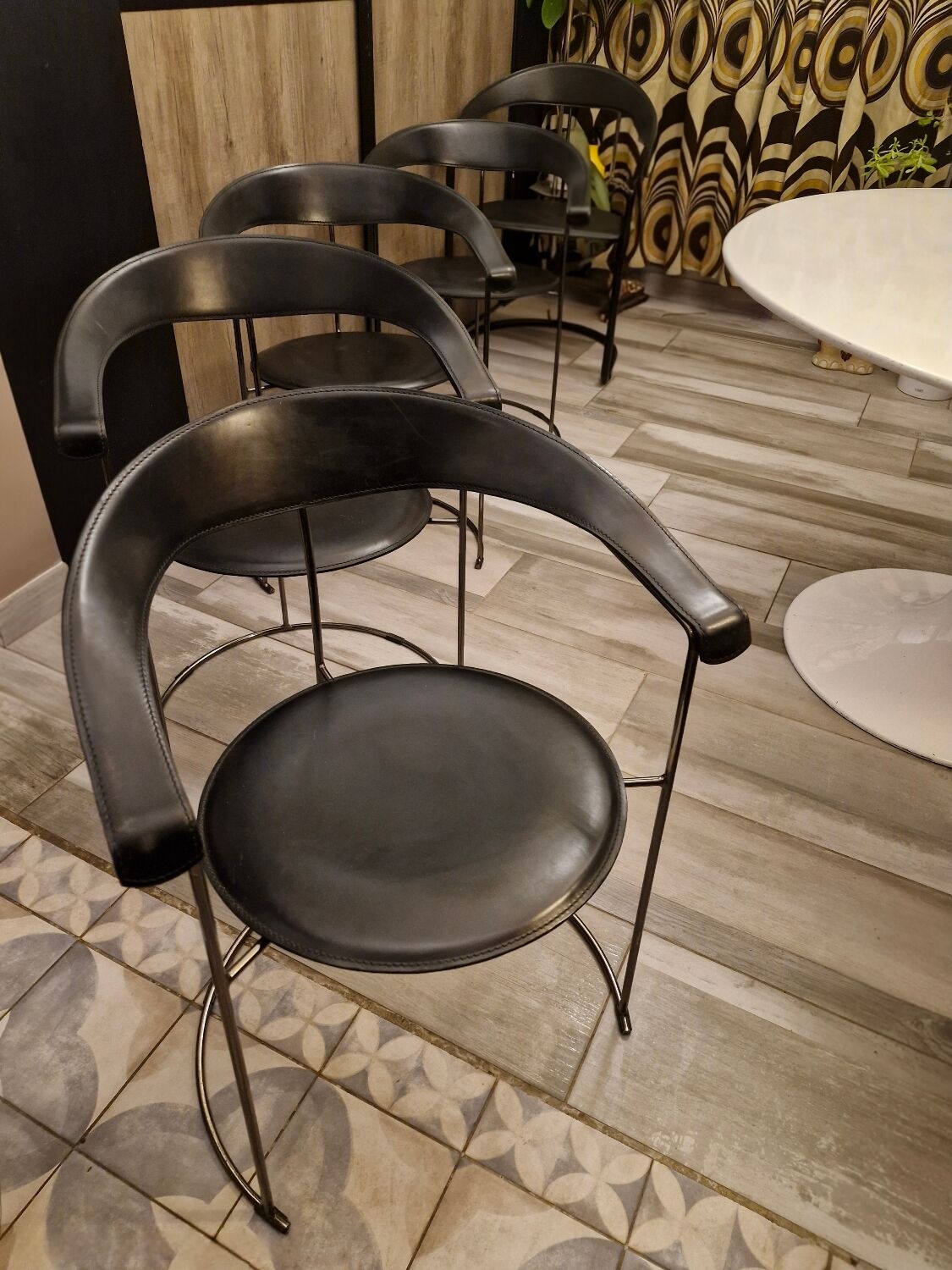 Set of 5 Leather Chairs, Canasta by Arrben Italy Vintage 1980