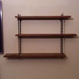 Vintage asymmetrical wall shelf in solid oak and metal from the 60s