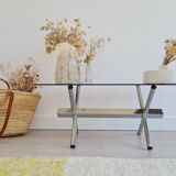 Table design basse chrome et verre fumé années 70