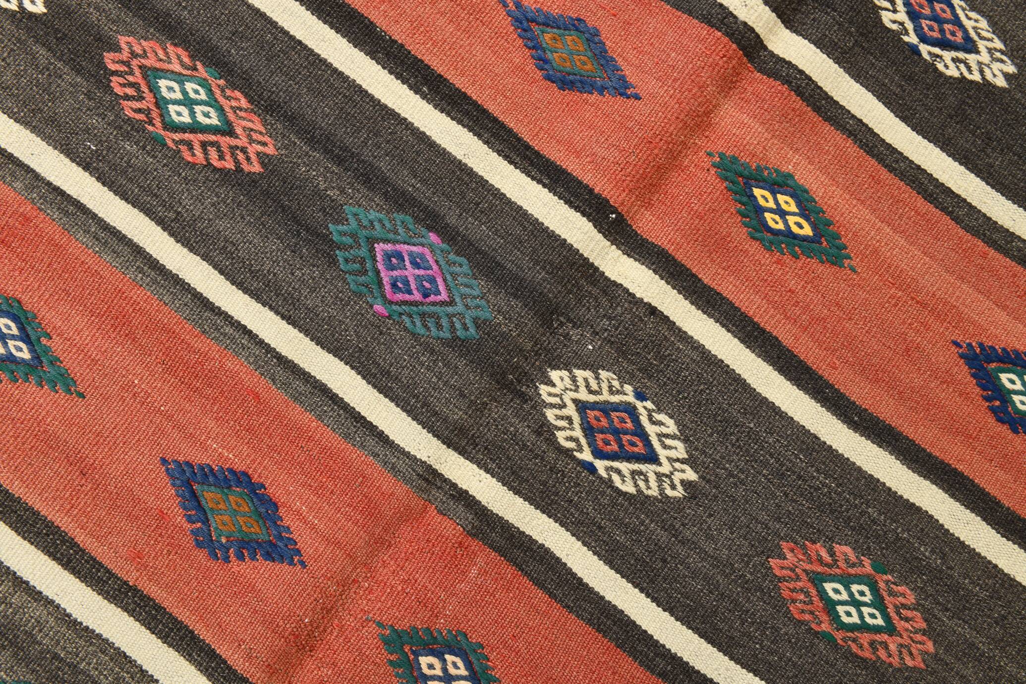 Terracotta & Brown %100 Wool Turkish Kilim Rug, 175x270 Cm