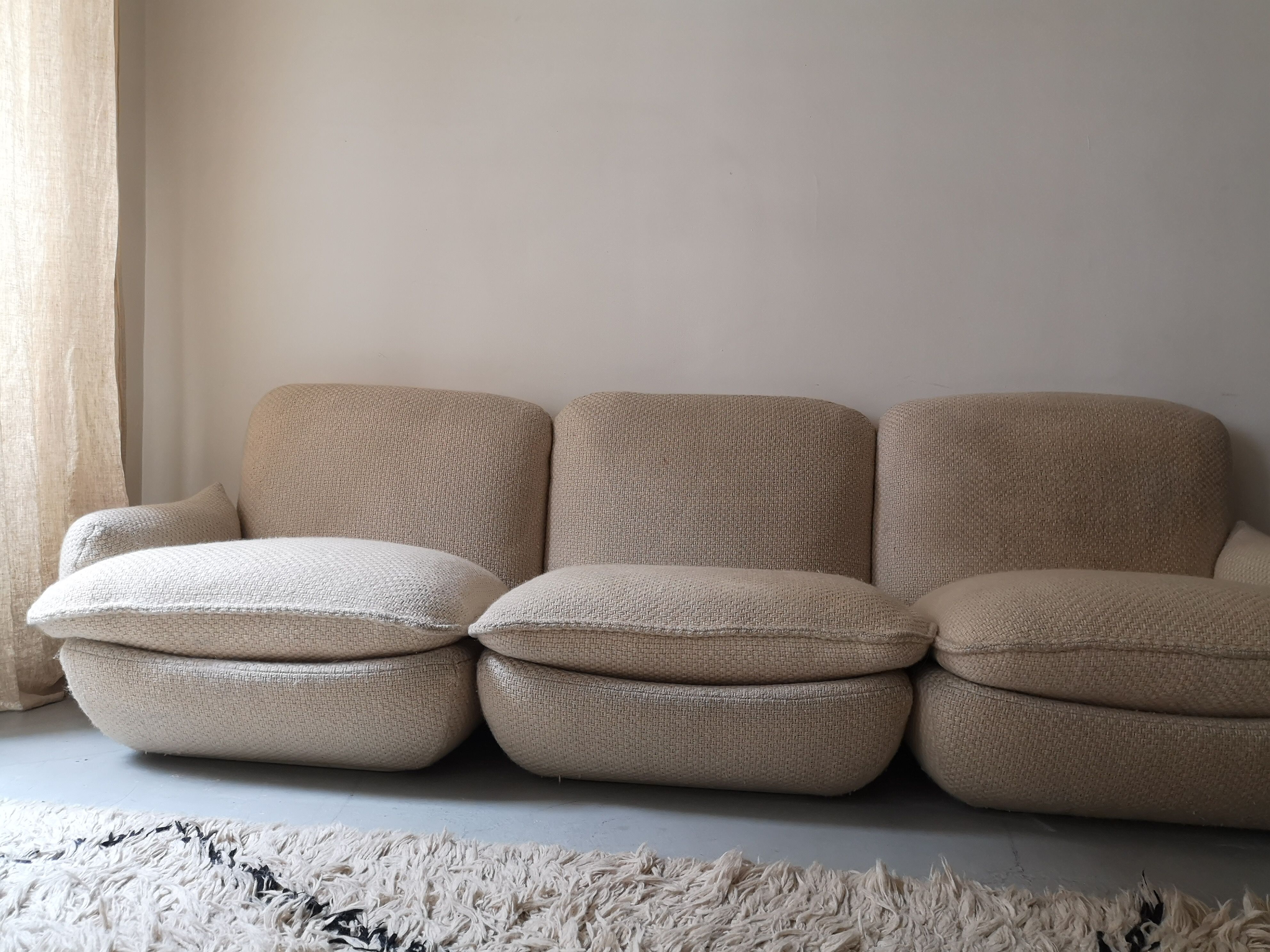 3-seater modular sofa in French terry-style wool fabric, airborne 1970