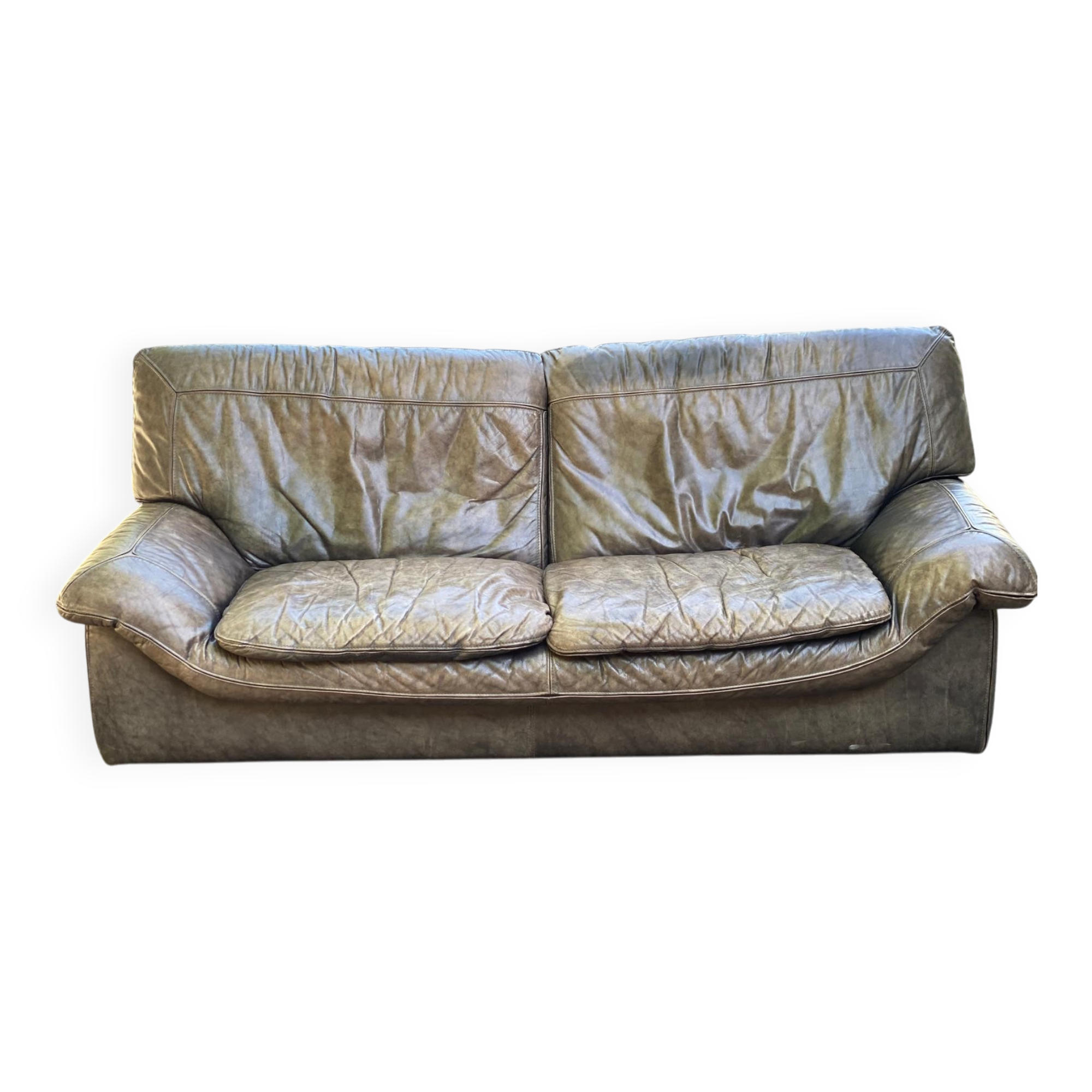 Canapé 2 ou 3 places Roche Bobois en cuir véritable gris brun