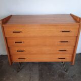 Vintage light oak chest of drawers, brass base