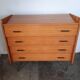Vintage light oak chest of drawers, brass base
