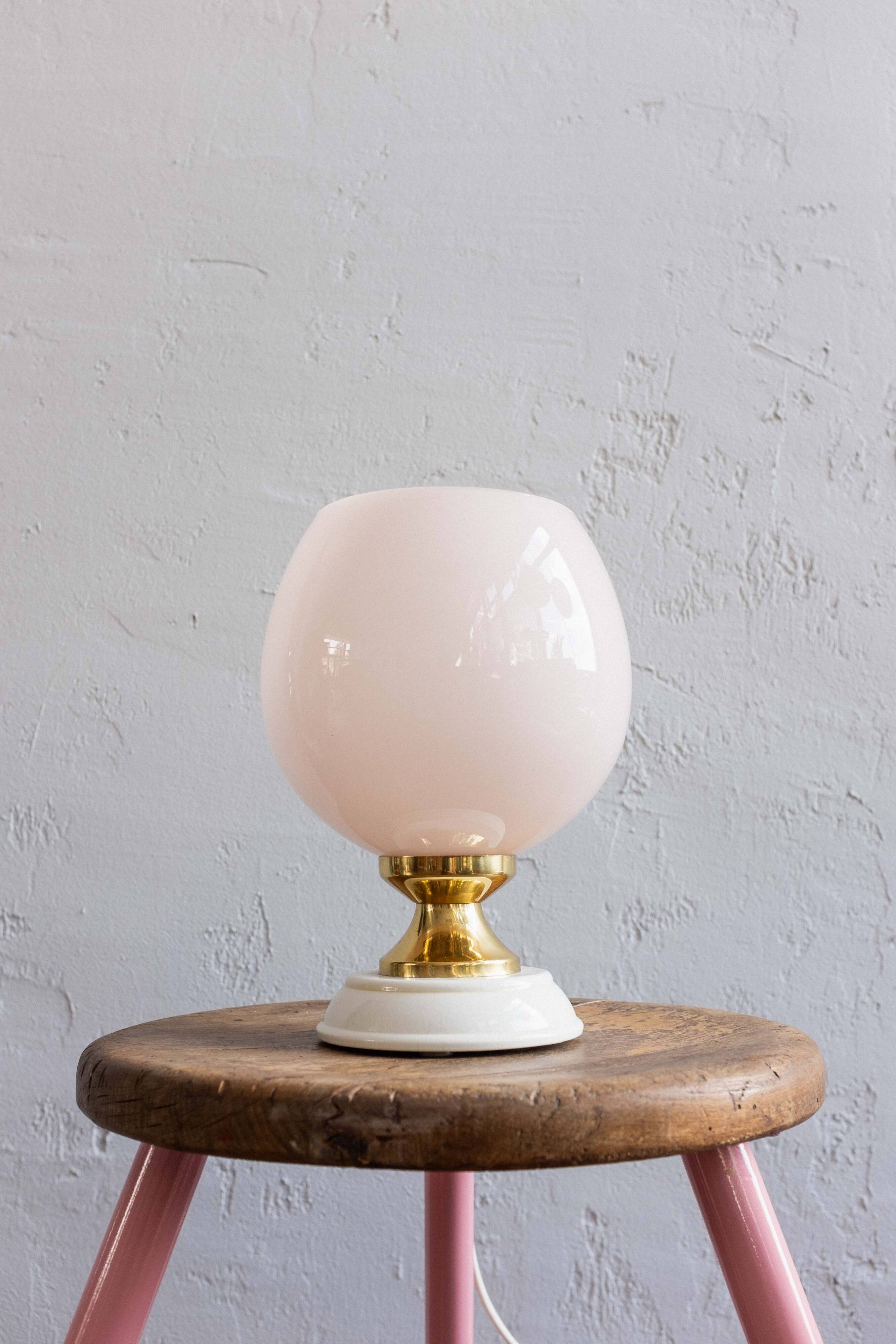 Vintage Czechoslovak Powder Pink Glass Table Lamp, 1970s