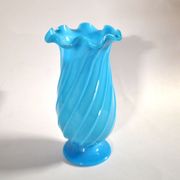 Vallerysthal antique vase in blown turquoise opaline with twisted ribs.