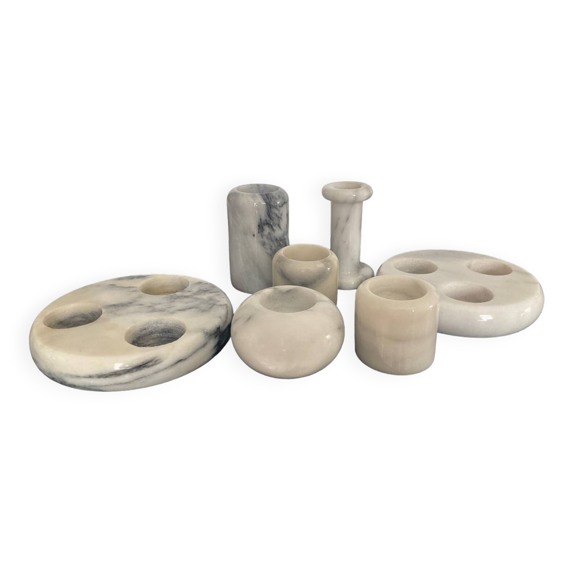 Series of 7 vintage Carrara marble candlesticks