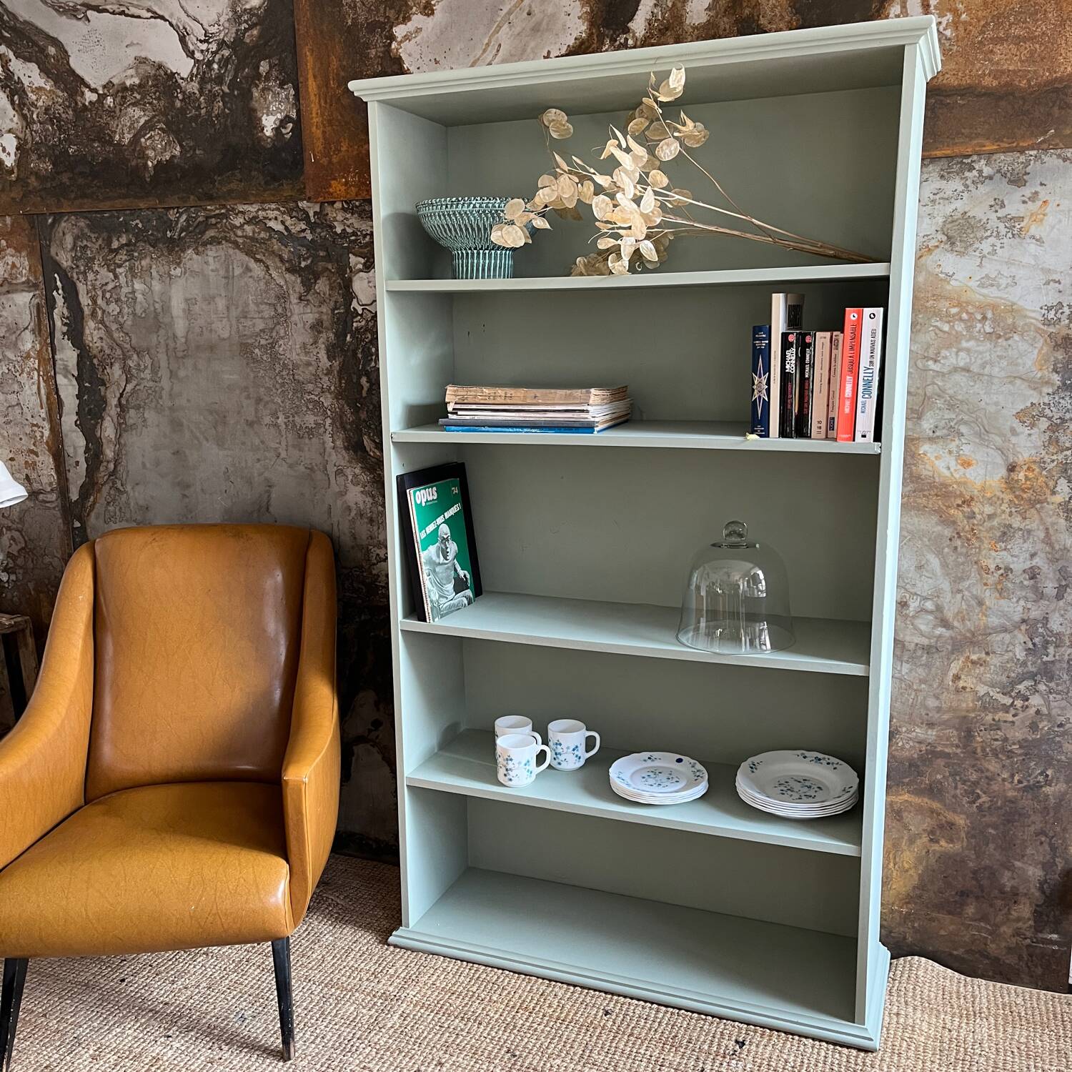 Celadon green bookcase