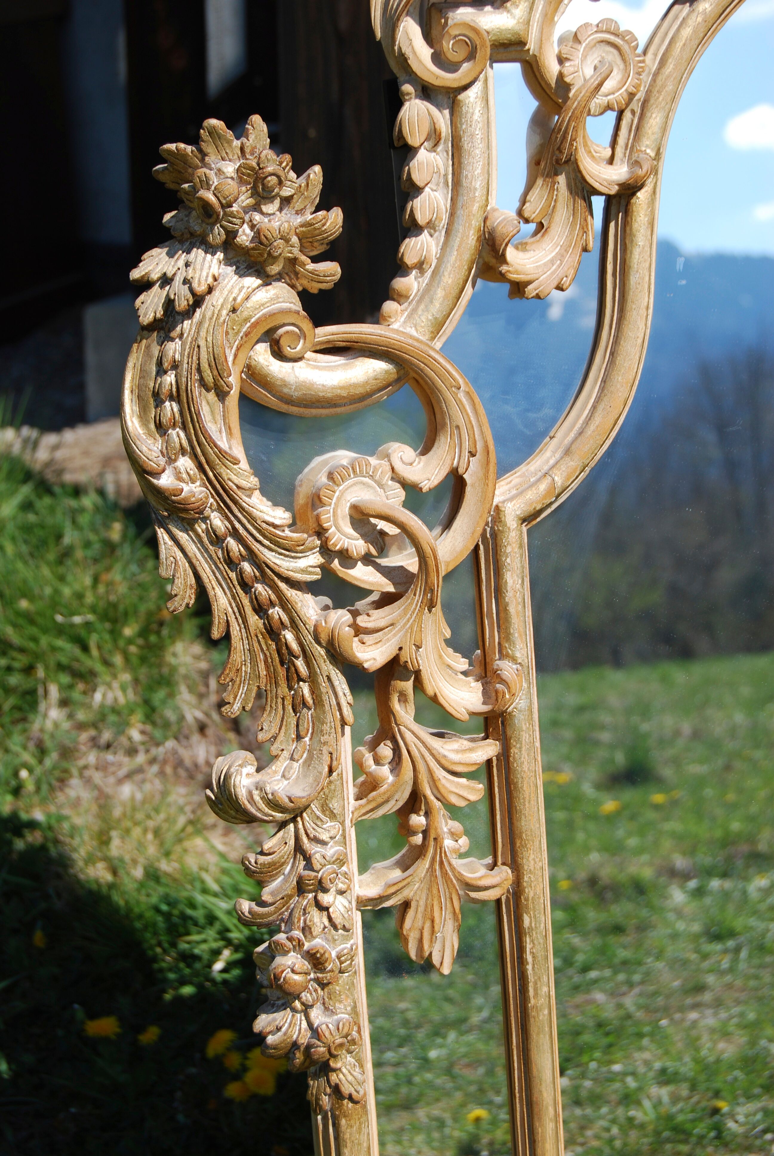 Baroque wooden wall mirror carved by Chelini  98x158cm