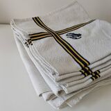 Nappe et 5 serviettes basques vintage en coton à chevrons bleu et jaune