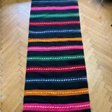 Romanian vintage carpet with stripes, made by hand in wool