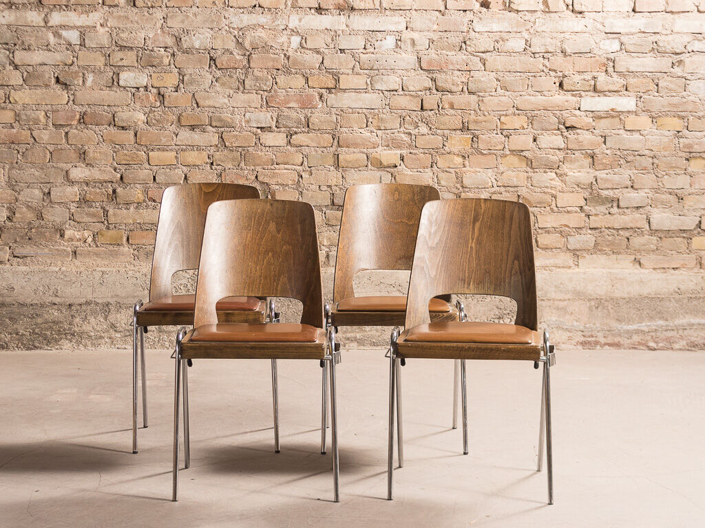 Set of 4 Jomain Baumann chairs, seat in imitation leather cognac, circa 1960