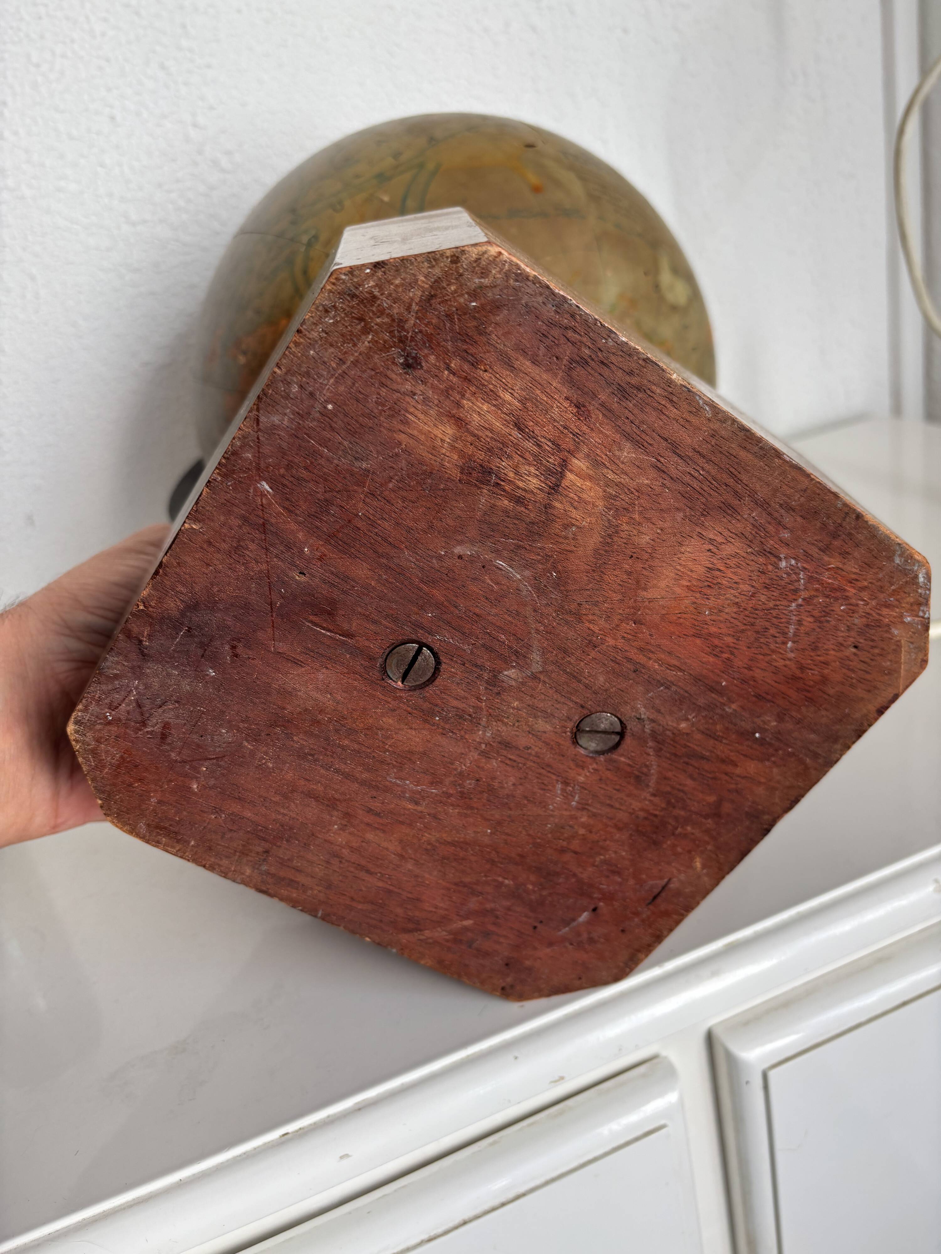 Vintage 1930 globe terrestrial Jacques Adnet world map J. Forest glass wood -