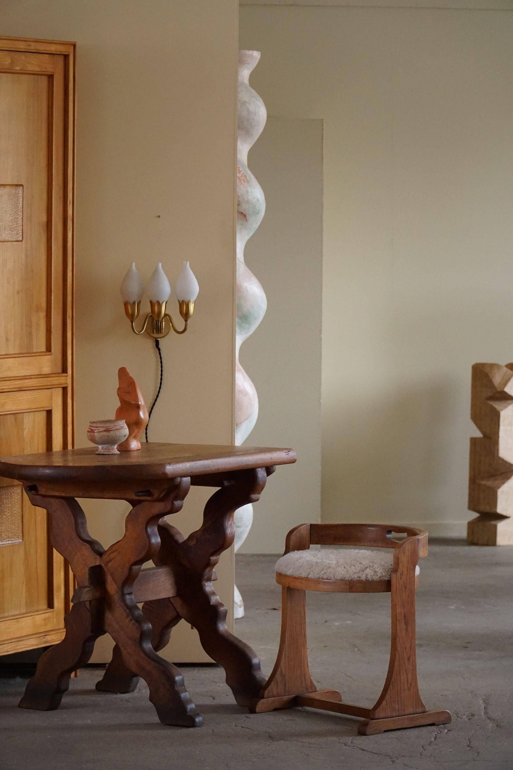 Brutalist oak desk from the mid-century, made in France in the 1950s.