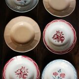 6 mismatched deep plates pairs Digoin Sarreguemines red blue pink