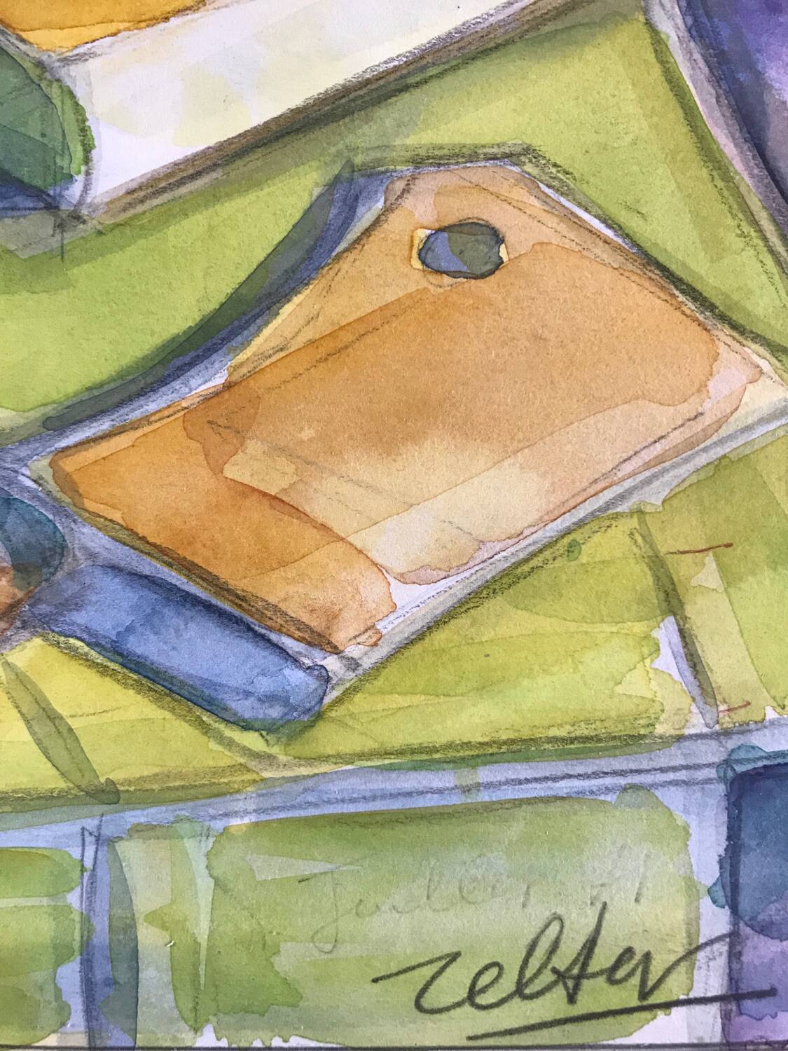 Watercolor by georges zelter, 1938-1987. still life with pitcher