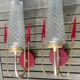 Pair of wall lights Vintage 1950s/60s glass/brass/red flames plastic