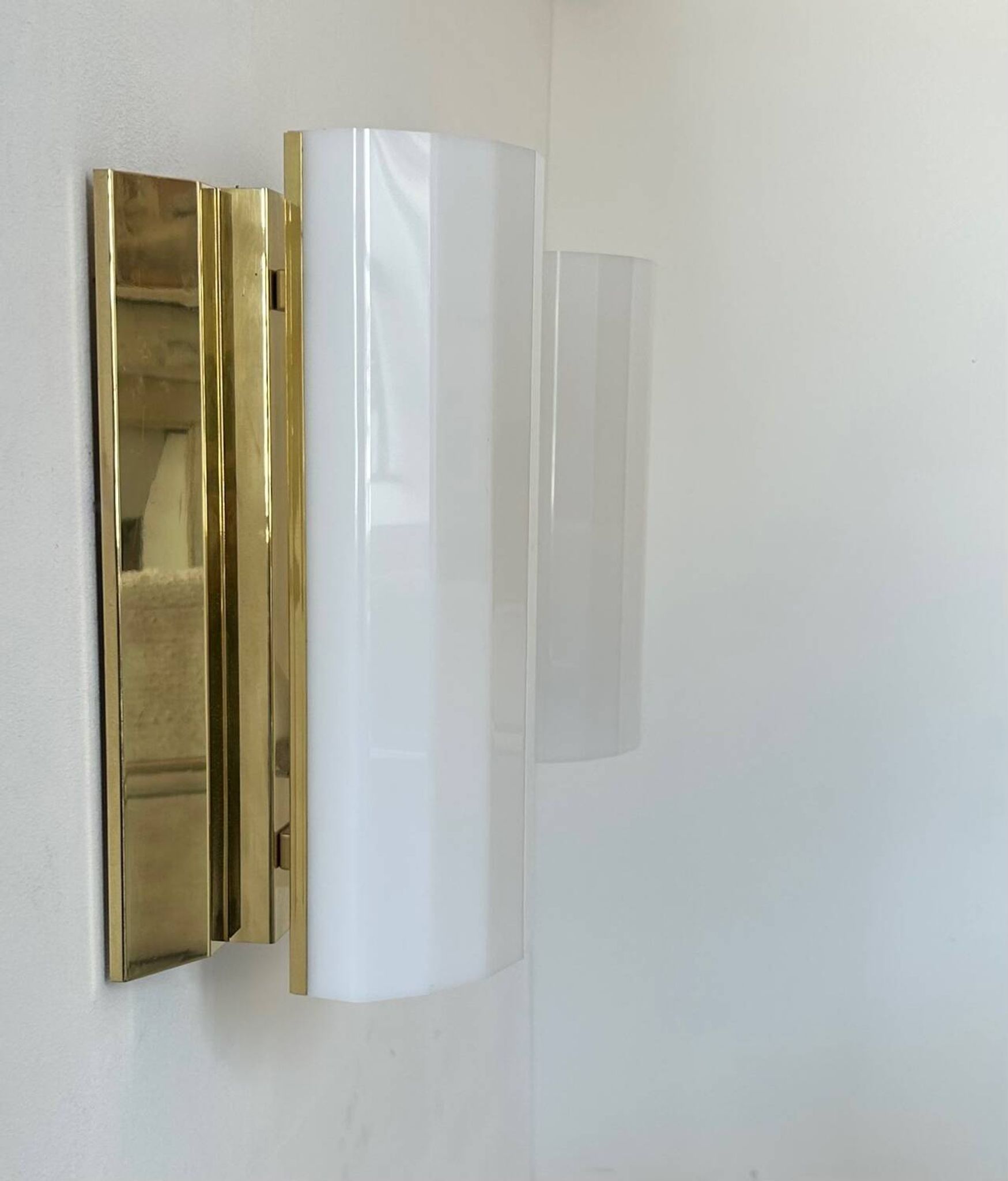 Pair of brass and perspex wall lights, Fagerhult Sweden 1970