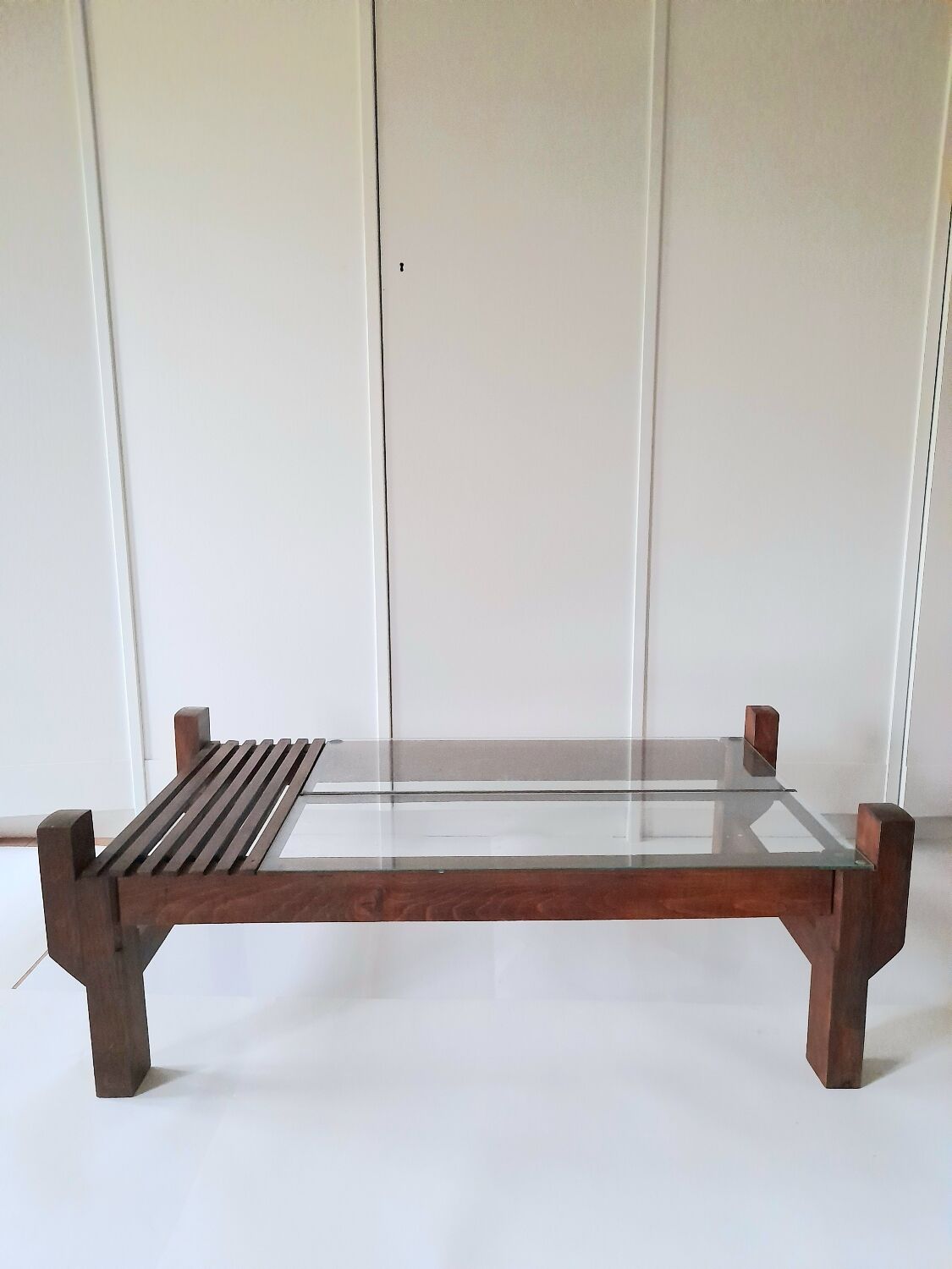 Table basse teck et verre années 60
