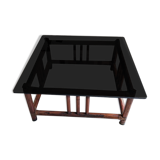 Vintage bohemian chic 70s smoked glass bamboo coffee table