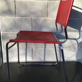 Chrome sled chair and red leather