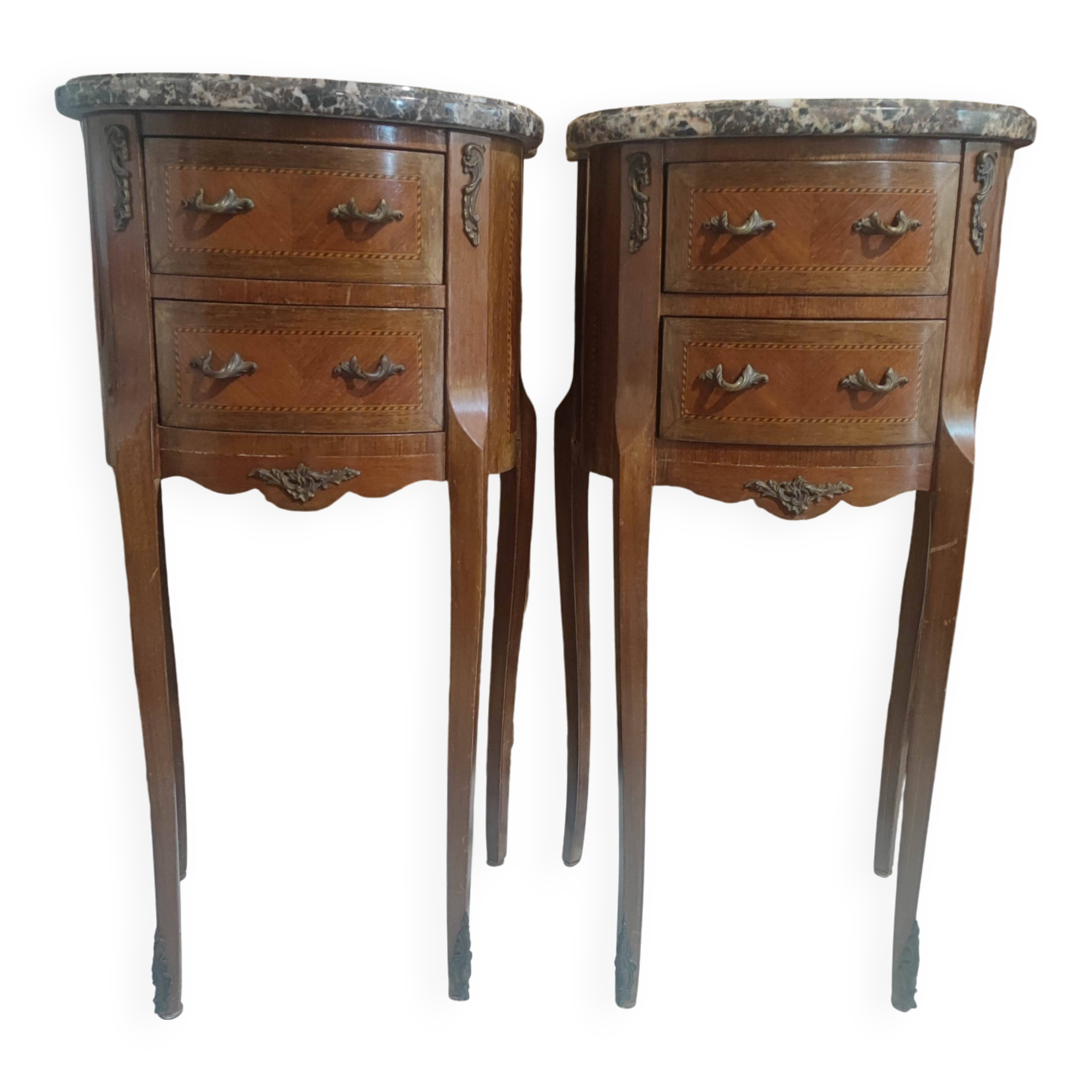 Paire de chevet style Louis xv marqueté