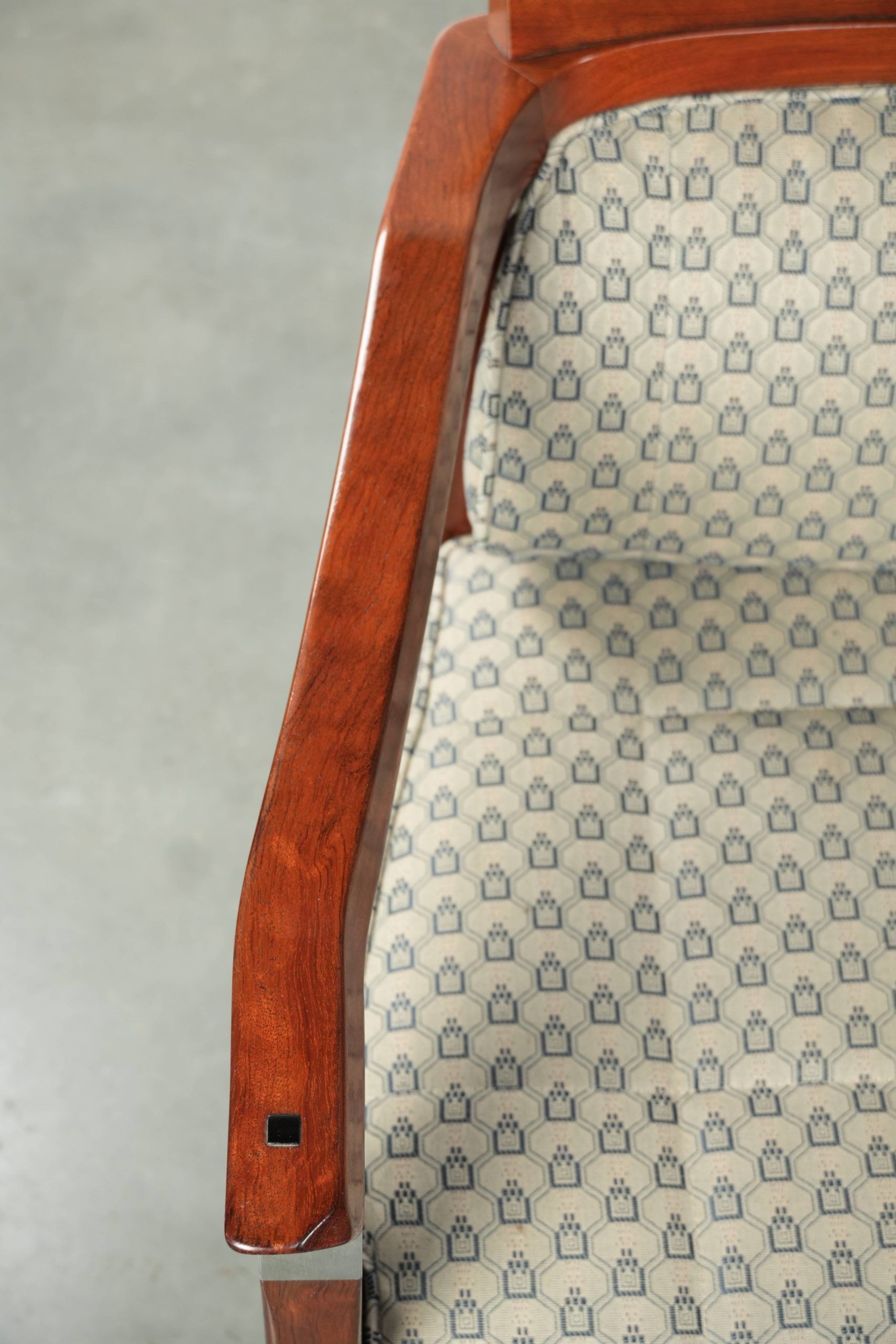 In very good condition Art Deco design dining chairs with fabric upholstery