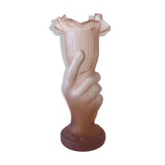 Vase Art deco en verre dépoli rose