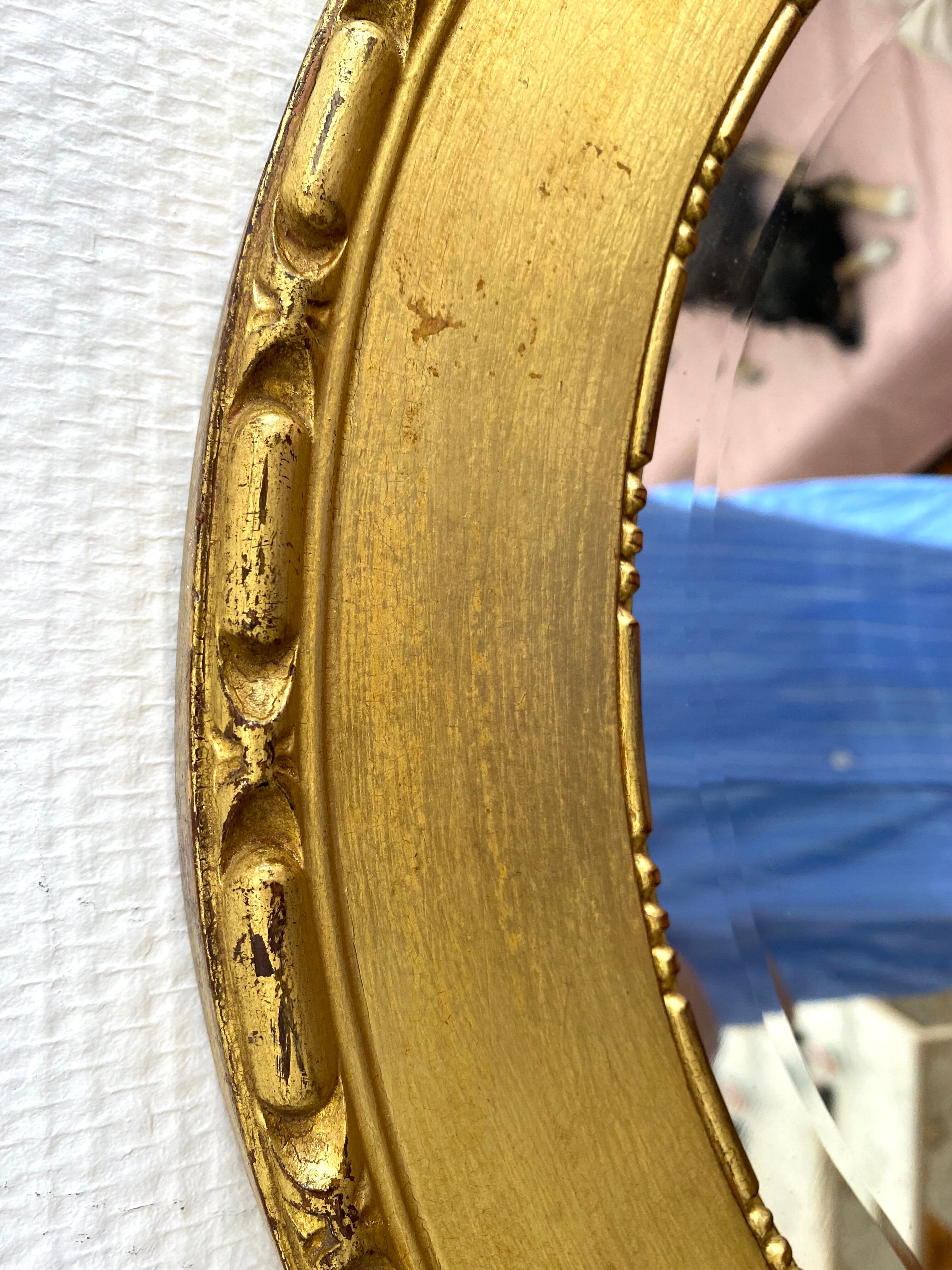XXth oval mirror, gilded wood trumeau, beveled ice, vintage medallion mirror