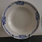 3 assiettes creuses à frise bleu & éventails St Amand
