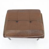 1970 Svend Skipper High Back Armchair and Stool in Brown Leather, Denmark
