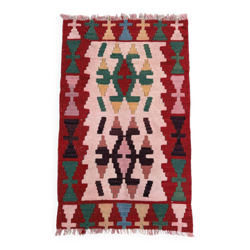 Vintage Turkish mini kilim 57x94 cm wool small kelim runner, shabby chic 2564