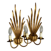 Pair of vintage 1960s gold metal fern wall lights in the style of JANSEN.