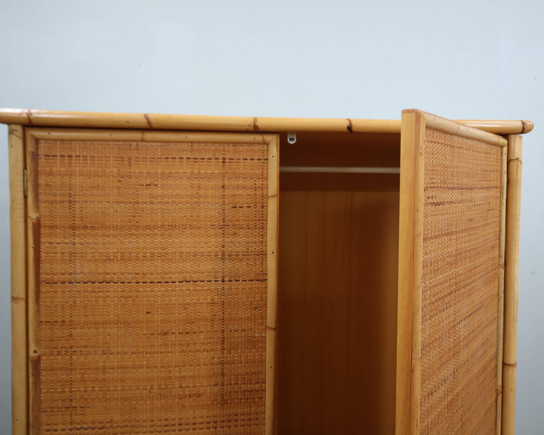 Vintage Dal Vera bamboo & rattan freestanding wardrobe 1970s