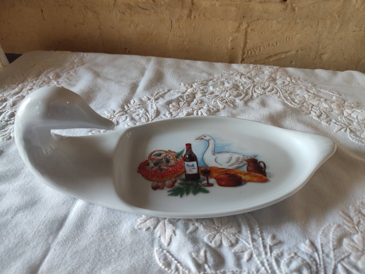 Duck-shaped foie gras dish, Sologne porcelain